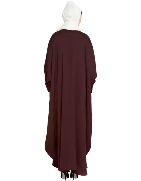 Chic Self-Buttoned Cuffs and Front Opening Butterfly Kaftan In the Shade of Dark Brown